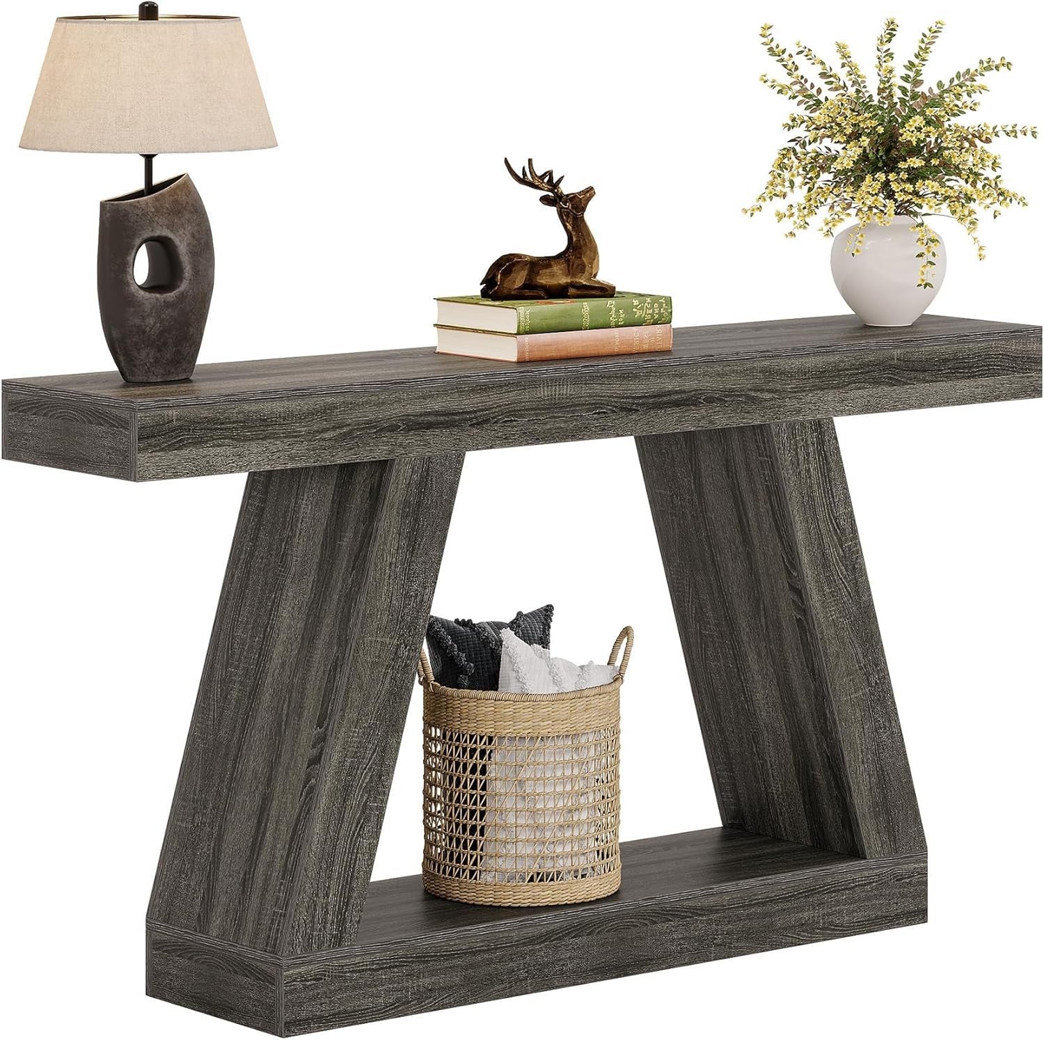 Rustic Grey Console Table 140x30x80cm Storage Space Hallway Entryway