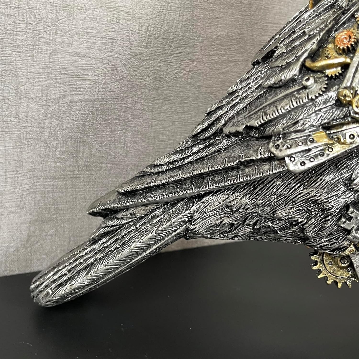 Steampunk Crow Ornament Industrial Silver Resin Gothic Bird Sculpture 27cm