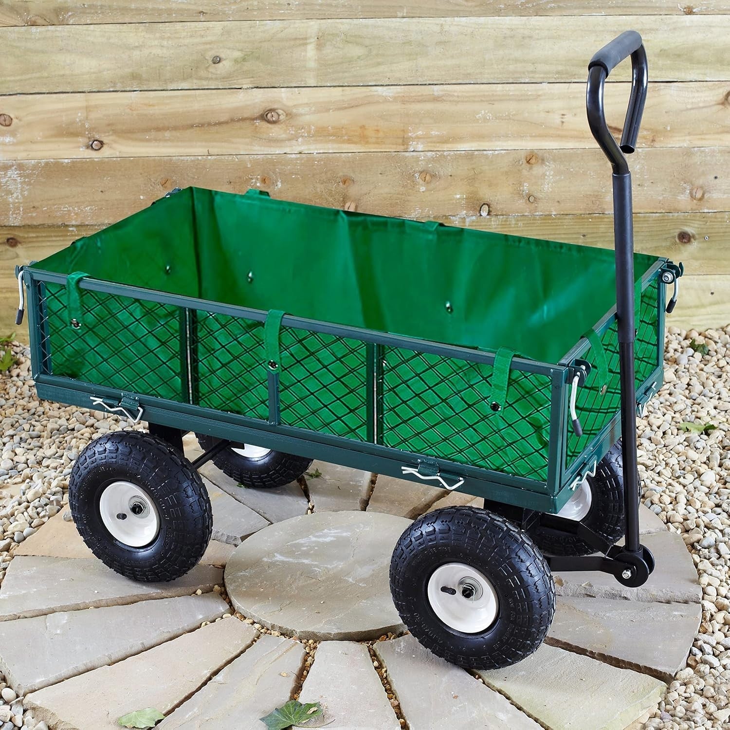 Heavy Duty Garden Cart 320kg Pull Along Wagon w/ Cover Mesh Sides Pneumatic Tyre