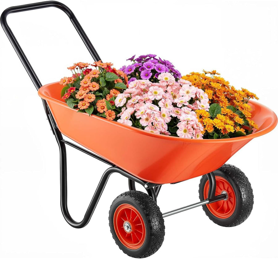 85L 2-Wheel Garden Wheelbarrow & Orange Heavy Duty Cart w/ 397lb Capacity
