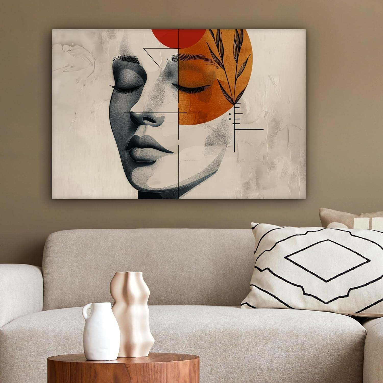 Large Framed Canvas Wall Art 60x40cm Abstract Woman Botanical Print