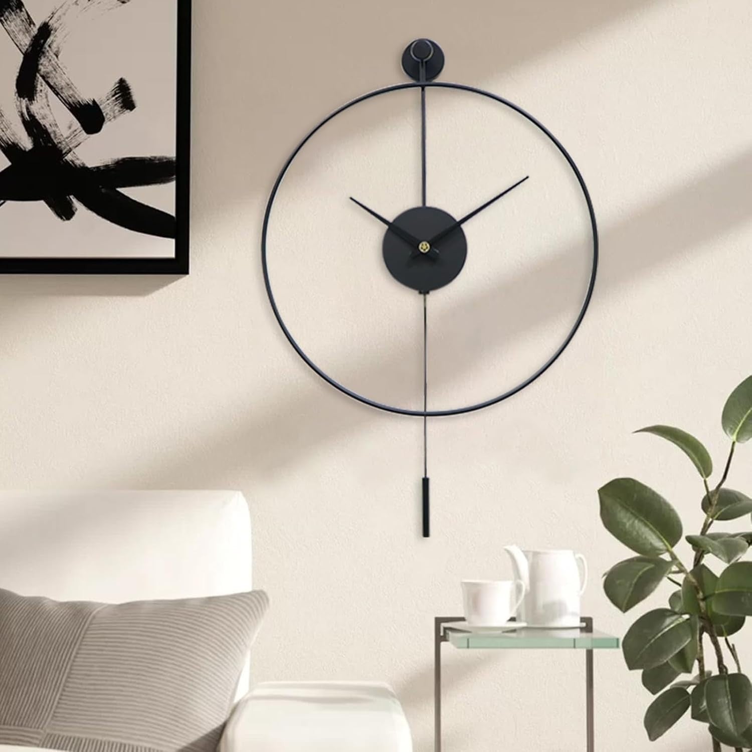 Large Modern Silent Wall Clock Metal Pendulum 20” Decor Lounge Office (S)
