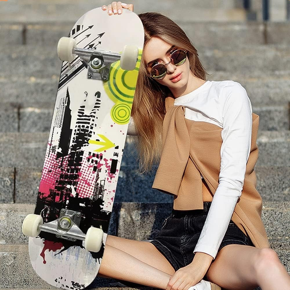 31 Inch Complete Trendy Skateboard Maple Wood Double Kick Sport Design