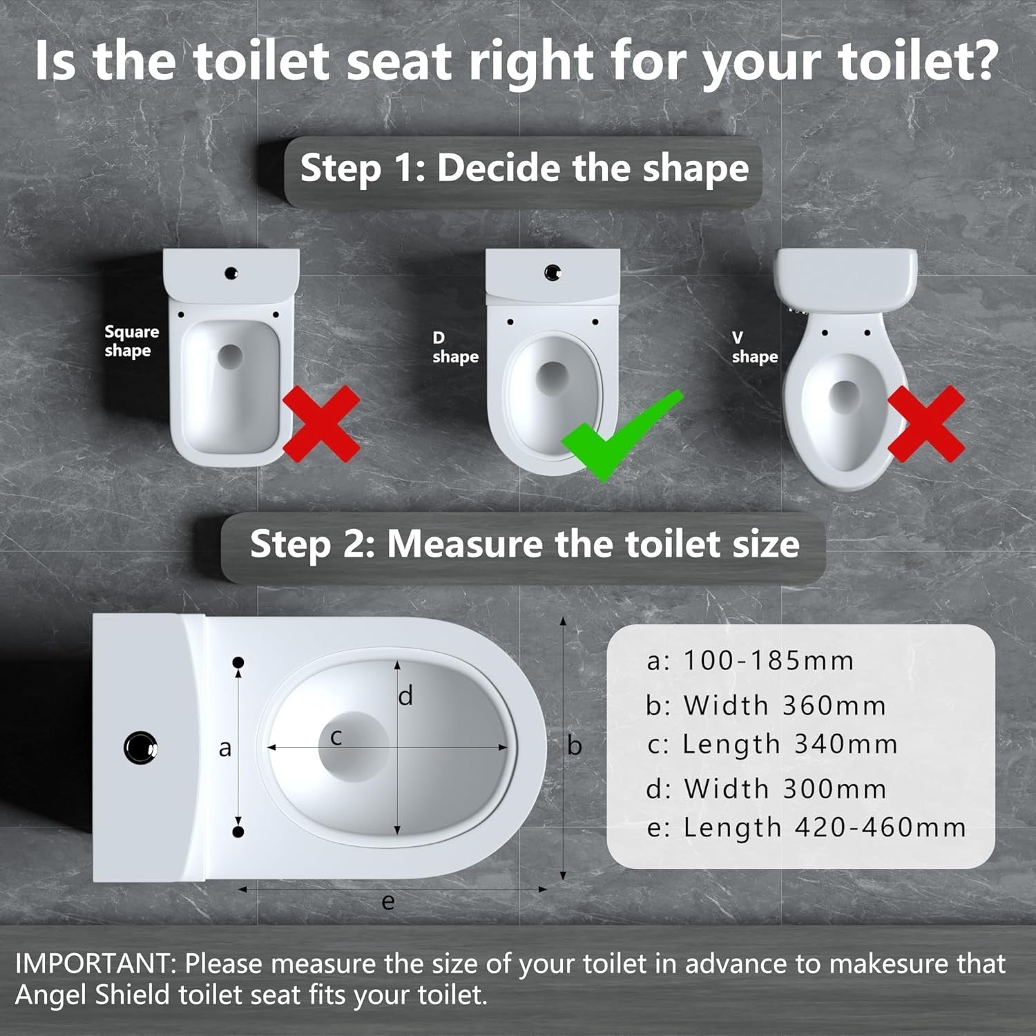 White D Shape Toilet Seat Quick Release Anti-Bacterial Top Fix 46x36cm