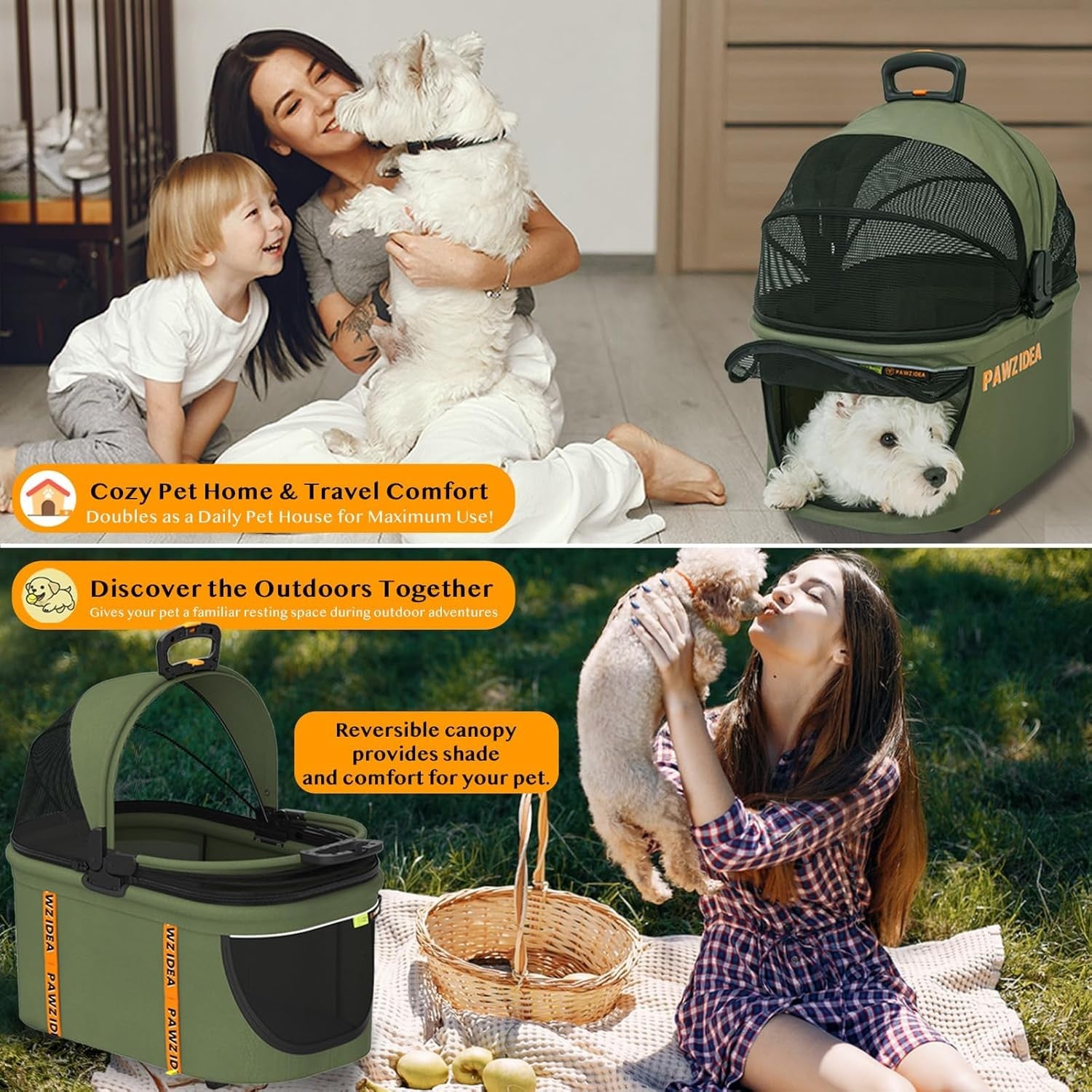 4 in 1 Pet Stroller Dog Cat Pushchair Detachable Carrier Foldable Jogger