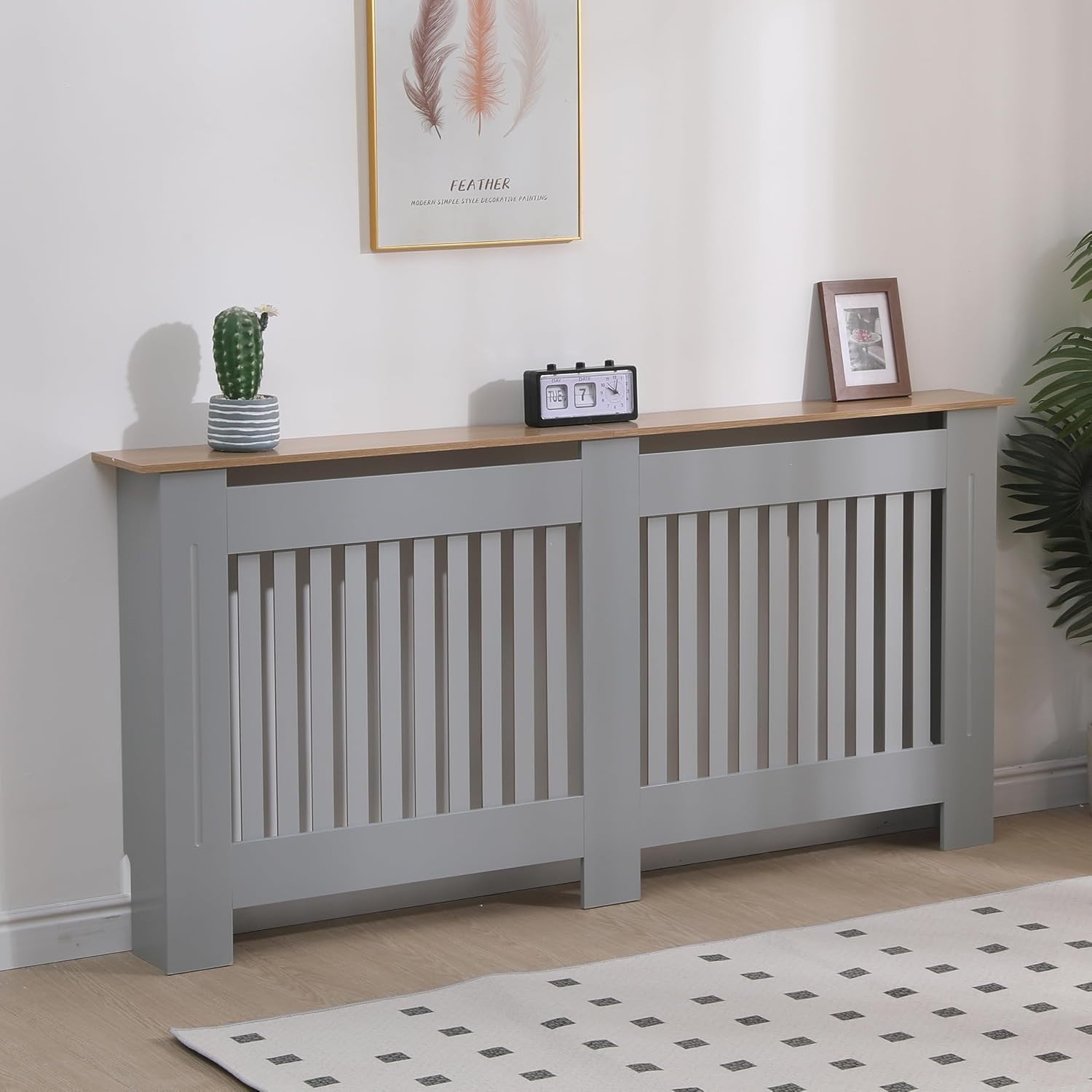 Extra Large Grey Radiator Cover Modern Slatted MDF Grill Cabinet 172x82x19cm