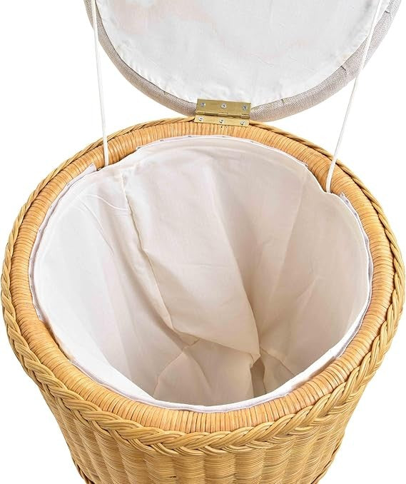 Round Rattan Laundry Basket Seat with Lid, 47×47×50cm Honey Storage Chest