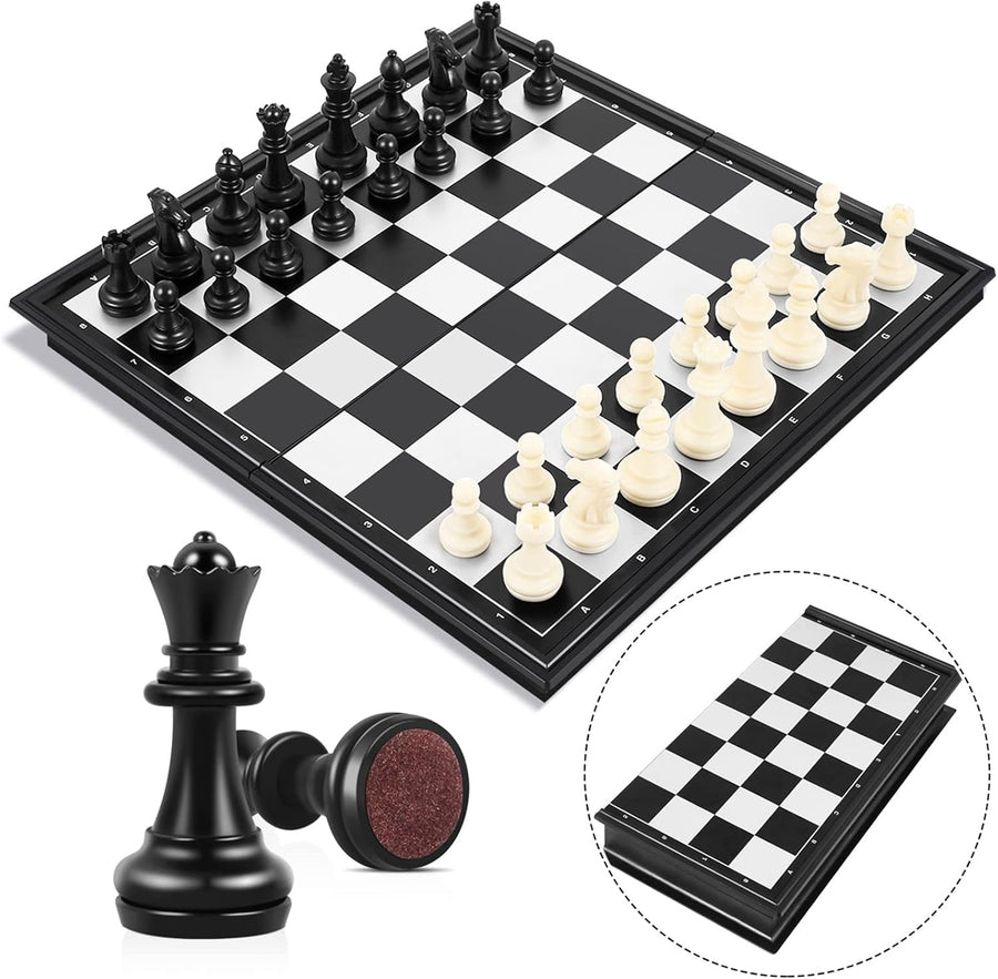 Portable Magnetic Travel Chess Set Foldable Board Black White Pieces Kids Adults