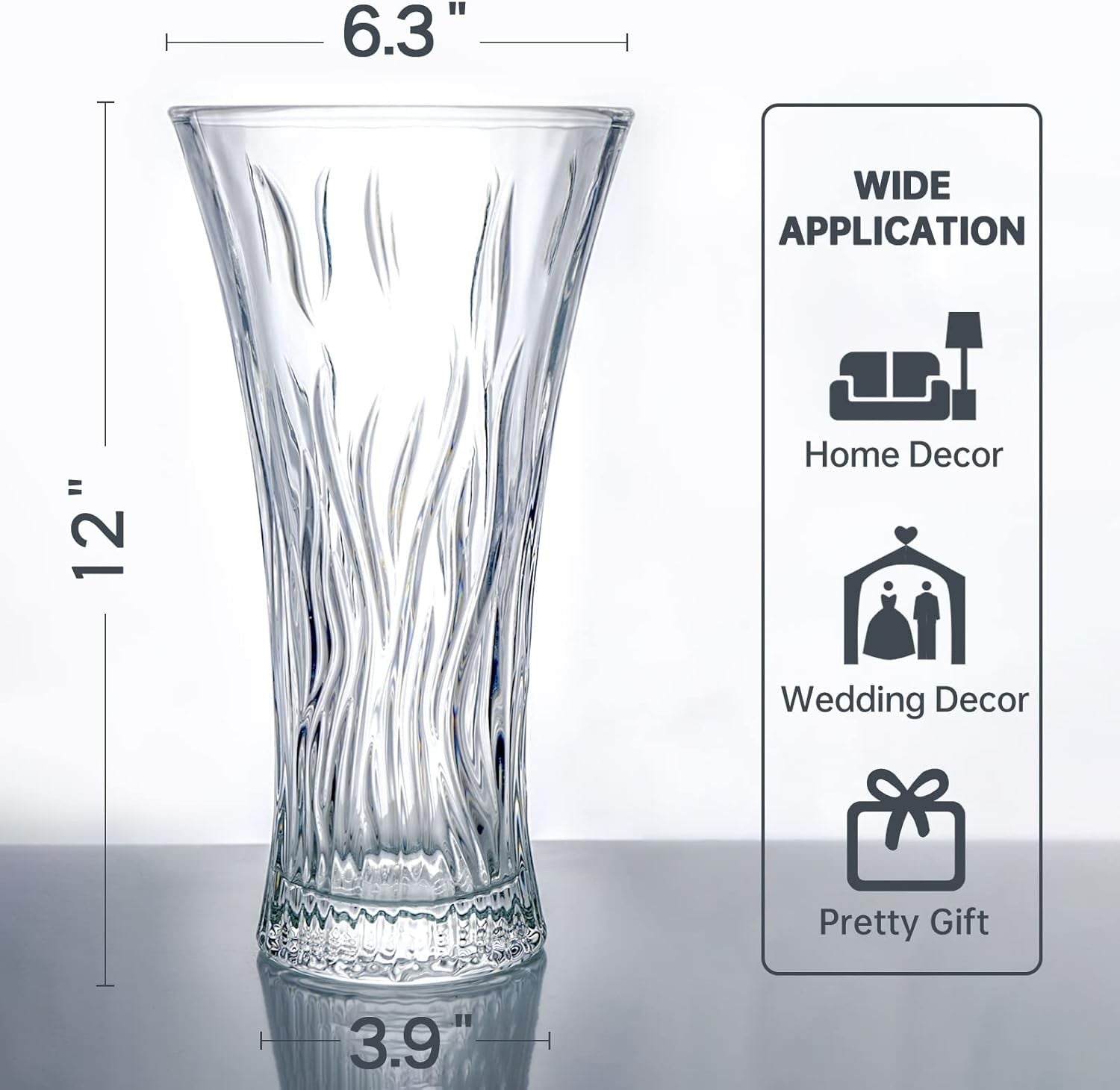 12 Inch Crystal Glass Flower Vase Tall Clear Modern Table Centerpiece Decor