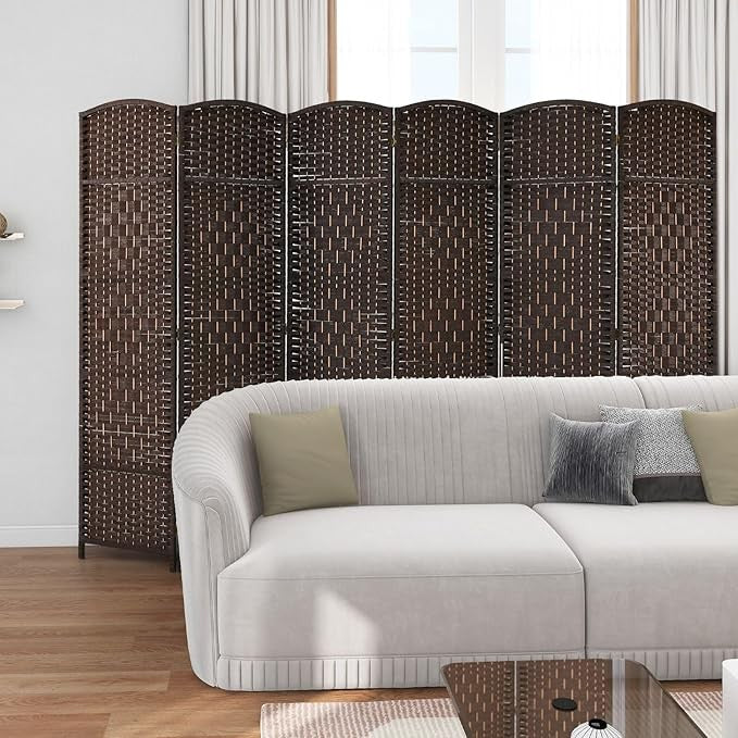 Dark Brown Bamboo 6 Panel Folding Room Divider – Freestanding Privacy Screen