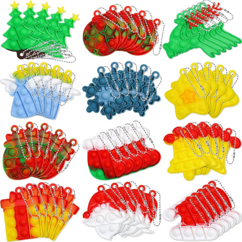 60pcs Christmas Mini Pop Keychain Fidget Toys Stress Relief Silicone Set