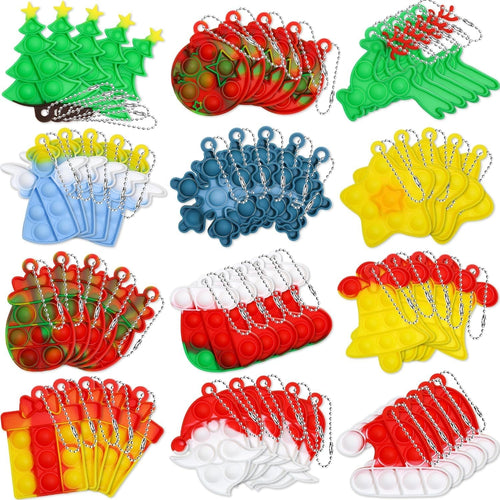 60pcs Christmas Mini Pop Keychain Fidget Toys Stress Relief Silicone Set