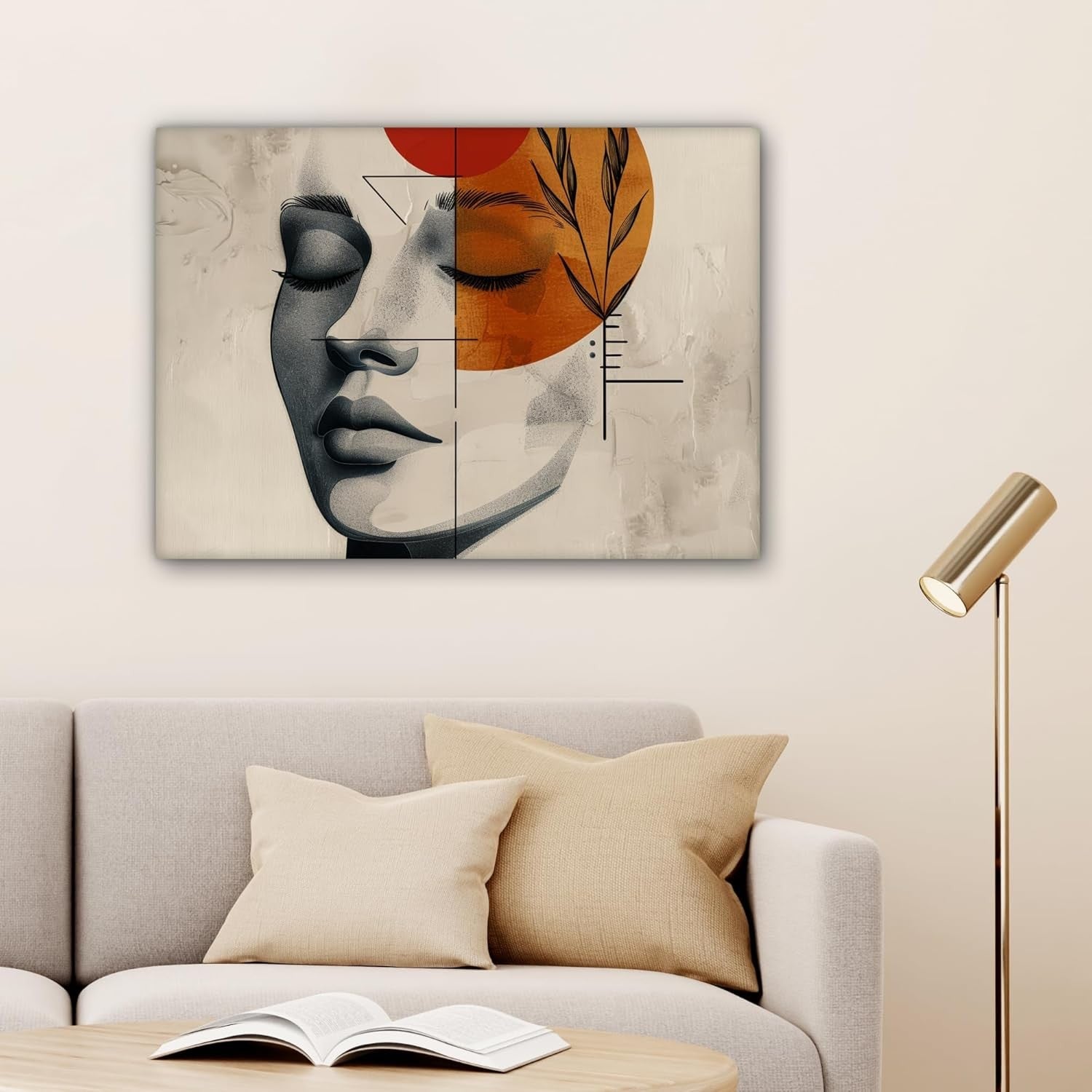 Modern Woman Canvas Wall Art Framed Abstract Botanical Print 70x50cm