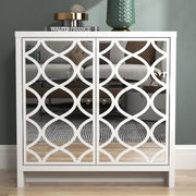 White 2 Door Sideboard Mirror Front Cabinet Modern Storage Unit Hallway