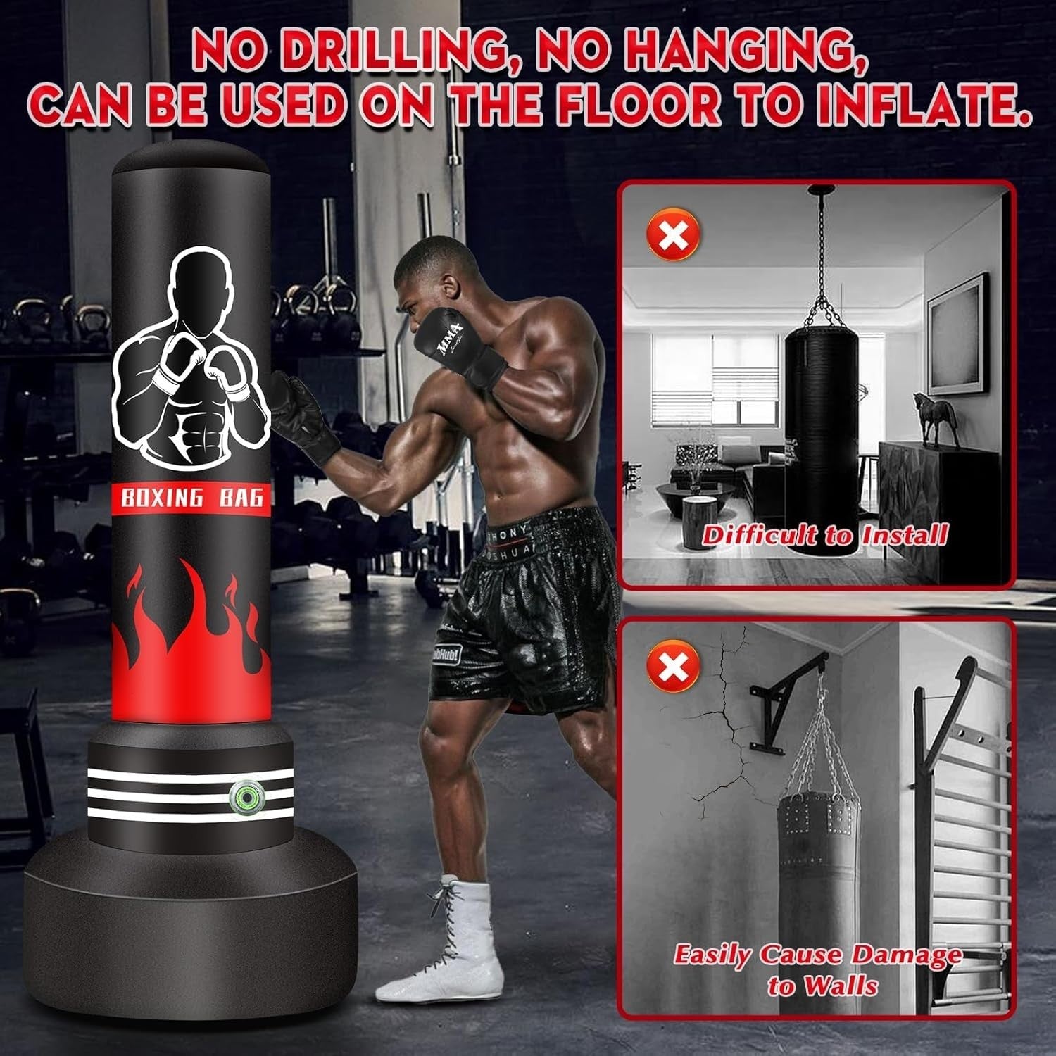 180cm Inflatable Standing Punch Bag Built-In Pump MMA Kickboxing Set