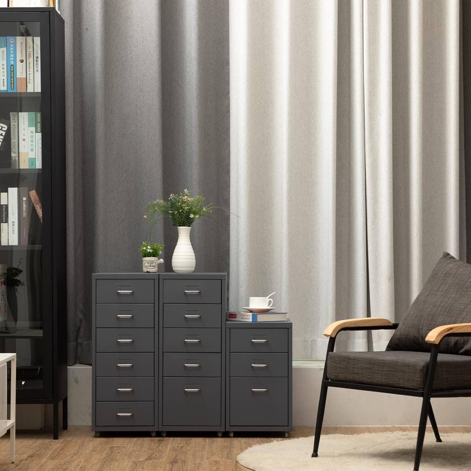 Grey Metal Rolling Drawer Tower 6 Tier Mobile File Storage Unit