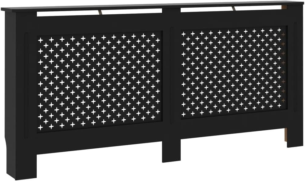 Black Radiator Cover Cabinet | Modern MDF Slatted Design with Shelf