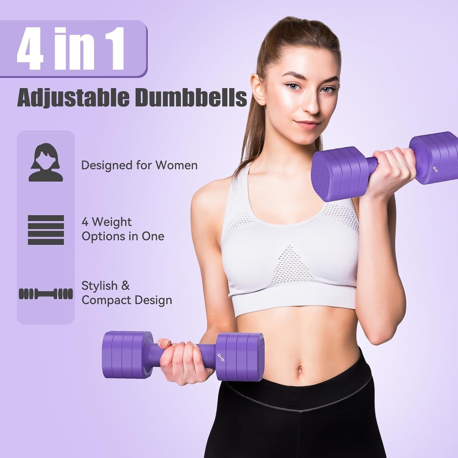 Purple Adjustable Hand Weights 2–5lb Pair 4-in-1 Non-Slip Home Fitness