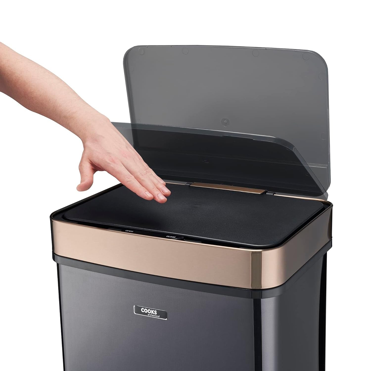 75L Dual Compartment Motion Sensor Kitchen Bin Black Copper