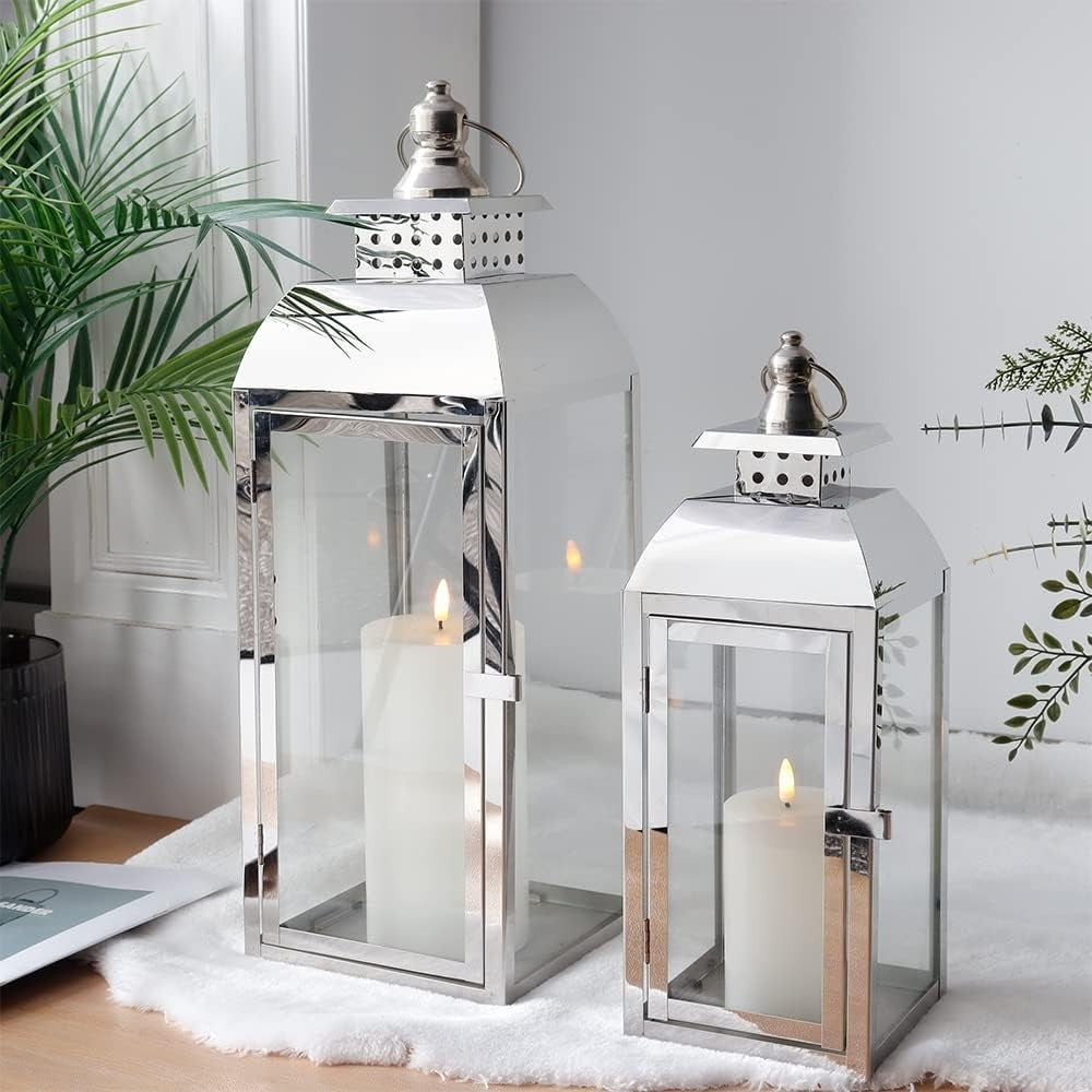 Silver Stainless Steel Lantern Set of 2