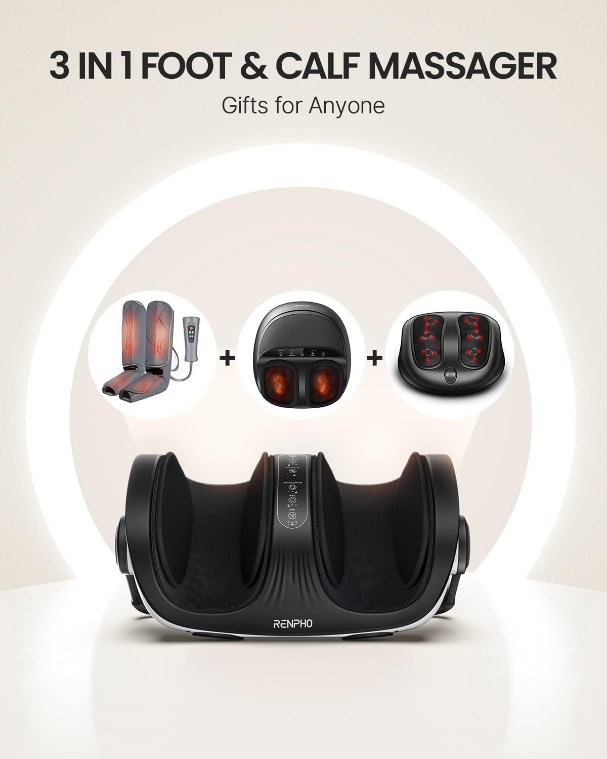 Foot & Calf Massager with Heat, Deep Kneading, Remote & Adjustable Fit