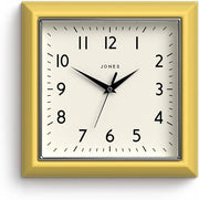 Mustard Yellow Retro Square Wall Clock 25cm Silent Quartz Easy Read Kitchen Offi