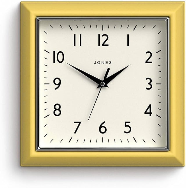 Mustard Yellow Retro Square Wall Clock 25cm Silent Quartz Easy Read Kitchen Offi