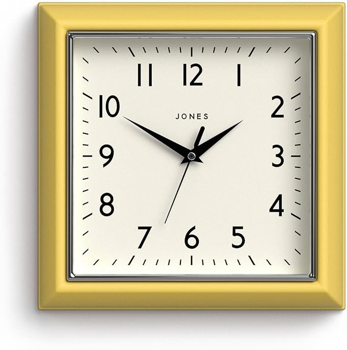Mustard Yellow Retro Square Wall Clock 25cm Silent Quartz Easy Read Kitchen Offi