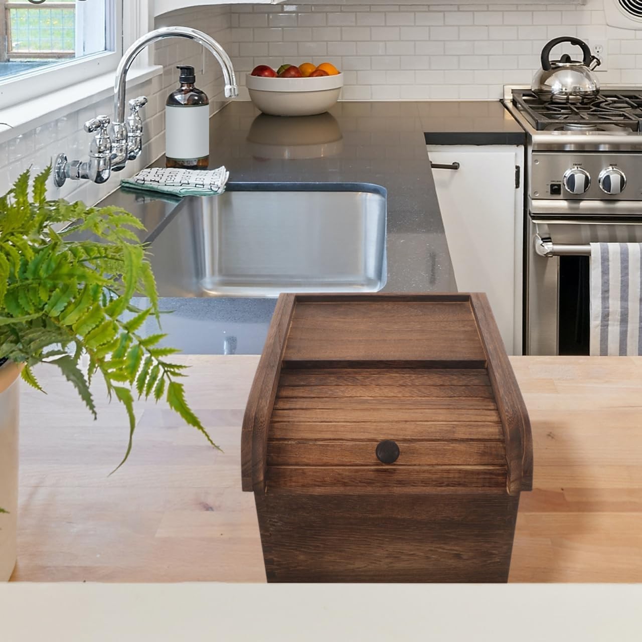 10KG Wooden Rice Storage Box Airtight Sliding Lid