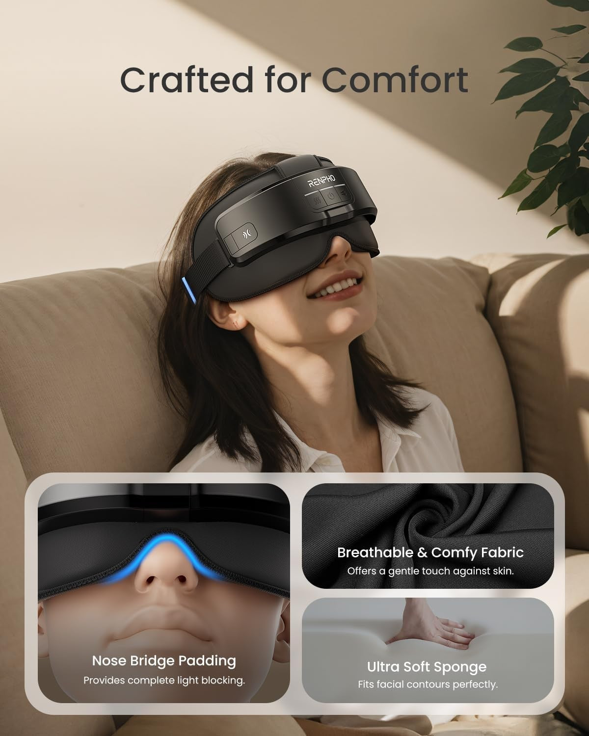 Heated Eye & Head Massager with Bluetooth Music for Migraine & Sleep Relief