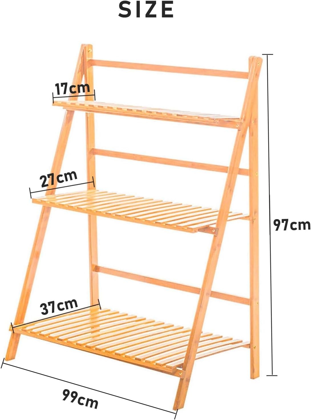 3 Tier Bamboo Ladder Plant Stand | Foldable Indoor Outdoor Flower Pot Shelf