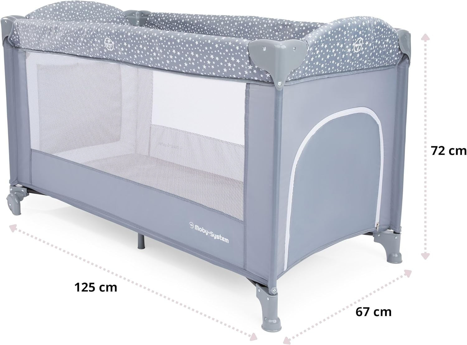 Baby Travel Cot Bedside Crib with Mattress 7 Heights Wheels & Side Panel Grey