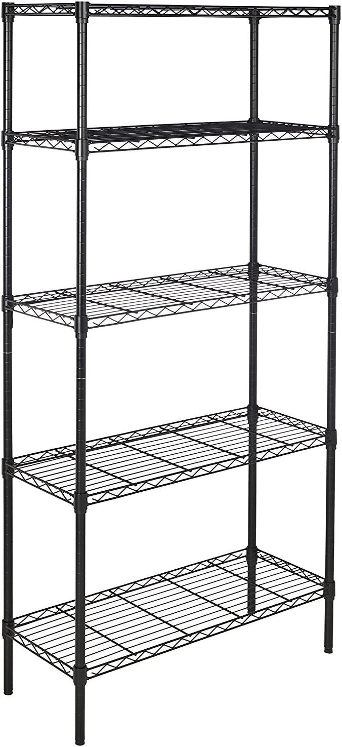 5-Tier Heavy-Duty Metal Storage Rack Adjustable Shelves Industrial Black Unit