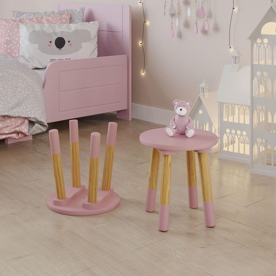 Kids Wooden Round Pink Table & 4 Chair Set, Sturdy Toddler Activity Furniture