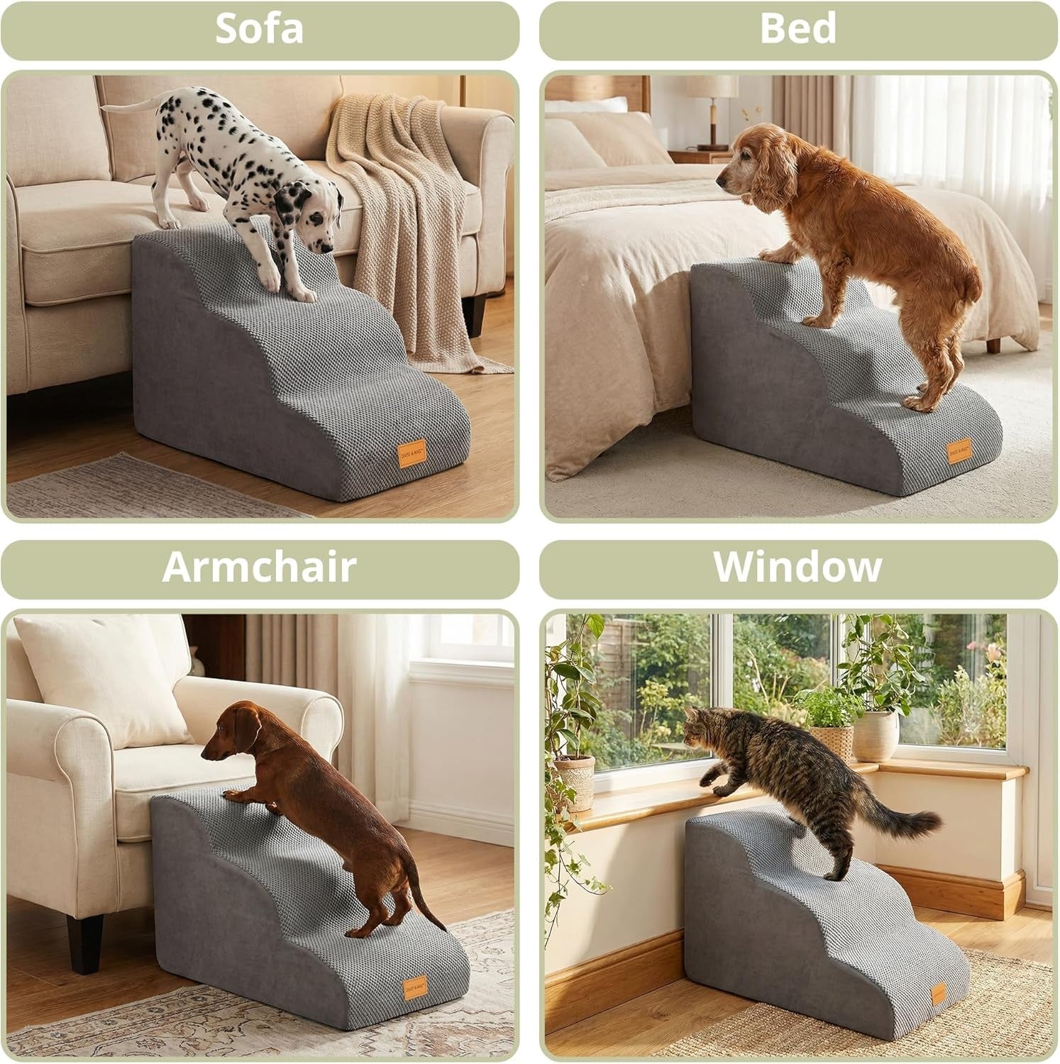 3‑Step Foam Dog Stairs for Bed Sofa – Non‑Slip Washable Waterproof Pet Steps