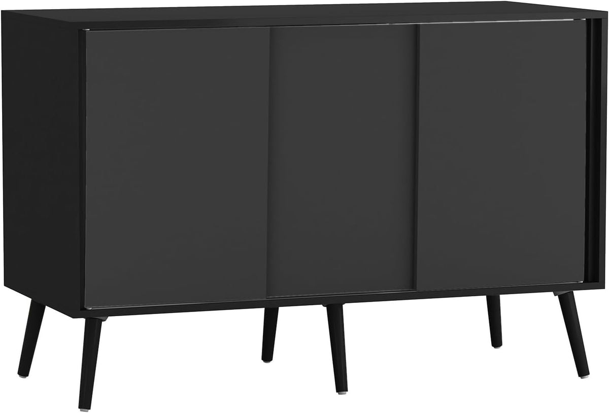 3 Door Sliding Sideboard Cabinet Wooden Black Leg Modern Storage Organizer Black