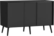 3 Door Sliding Sideboard Cabinet Wooden Black Leg Modern Storage Organizer Black