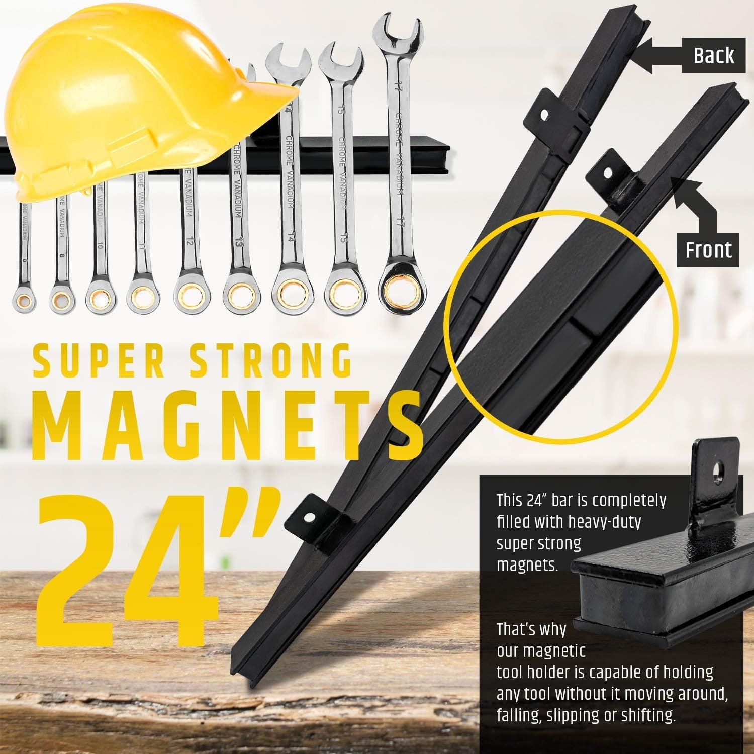 61cm Magnetic Tool Holder Heavy-Duty Black Wall Mount Tool Bar