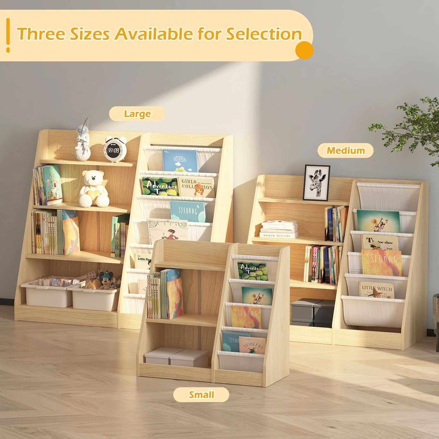 Kids Wooden Bookshelf Toy Storage Rack Montessori Organizer for Nursery Room
