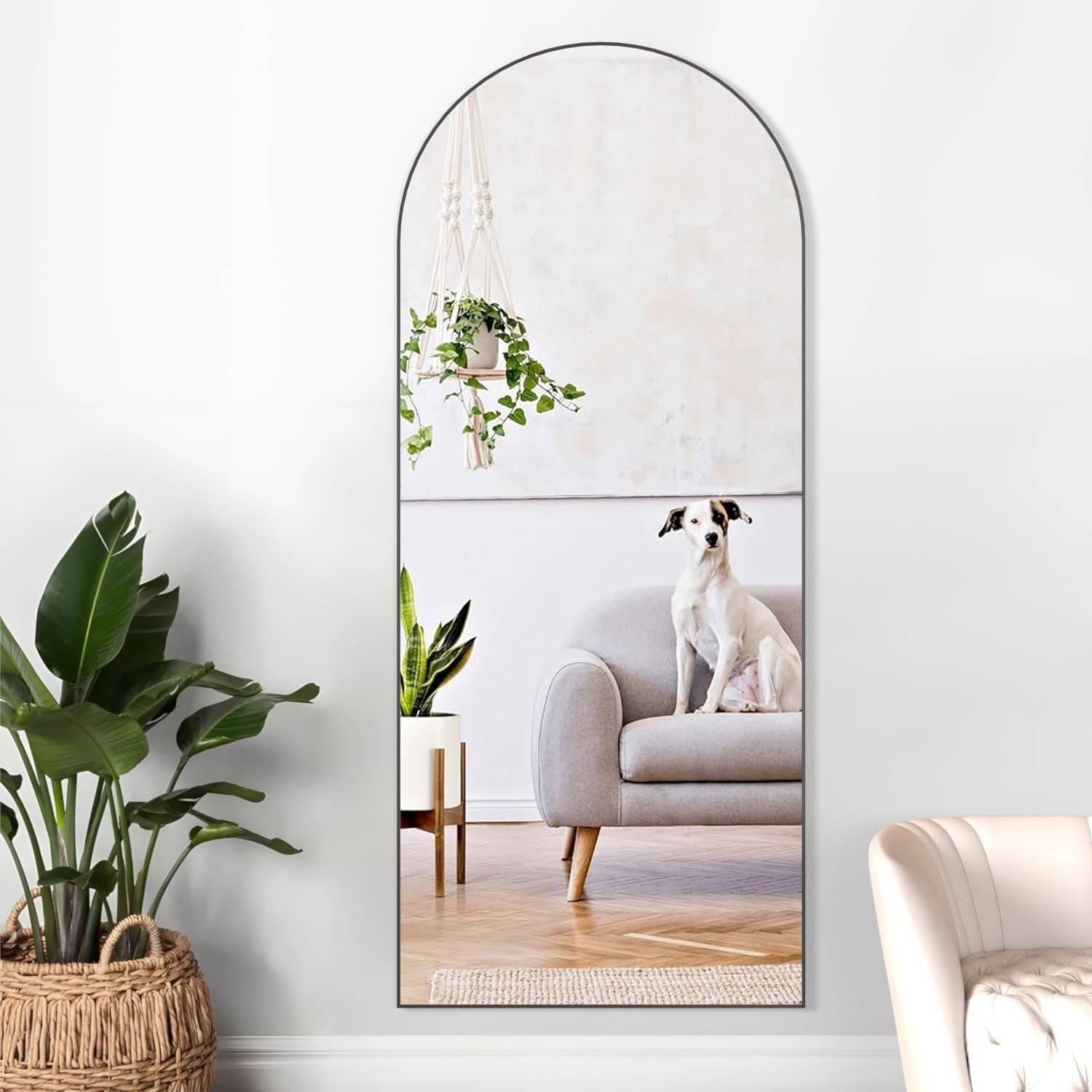 Full Length Arched Mirror 165x60cm Wall Leaning Standing Modern Black