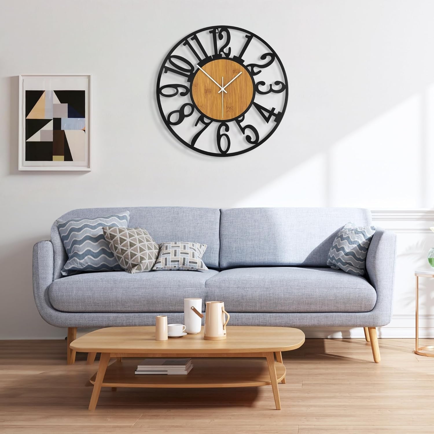 Large 40cm Silent Wall Clock Modern Rustic Metal Wood Arabic  Decor
