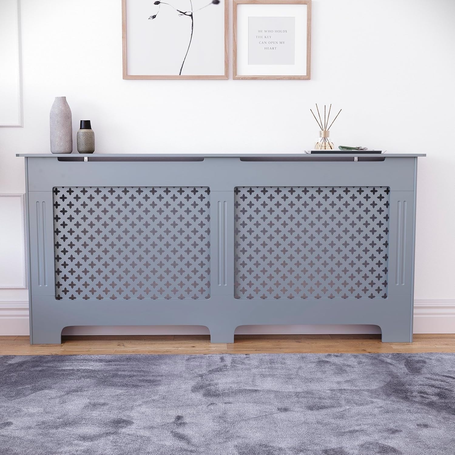 Extra Large Radiator Cover Grey MDF Painted Finish Heat Efficient Modern Design