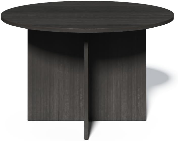 Grey Oak Round Meeting Table 100cm Modern Office Desk Compact Workspace