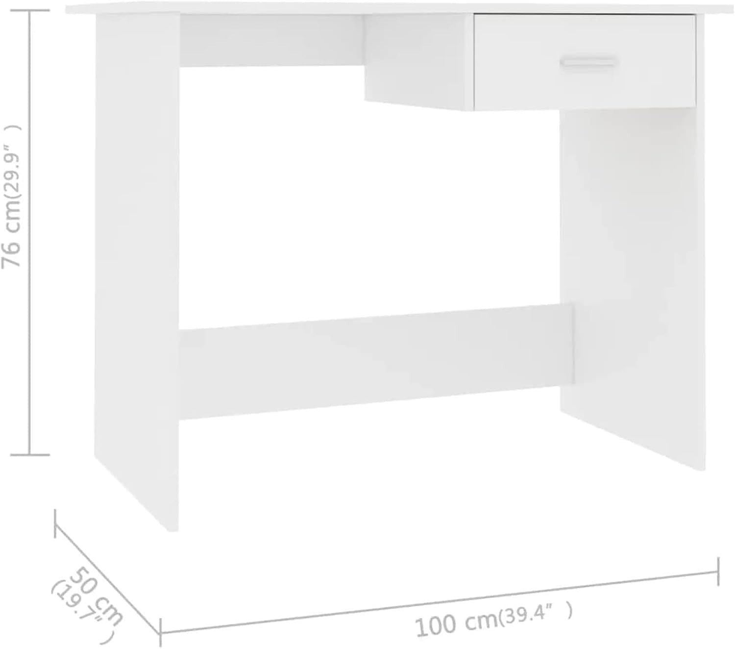 White Adjustable Desk with Drawer 100x50x76cm Modern Engineered Wood Table