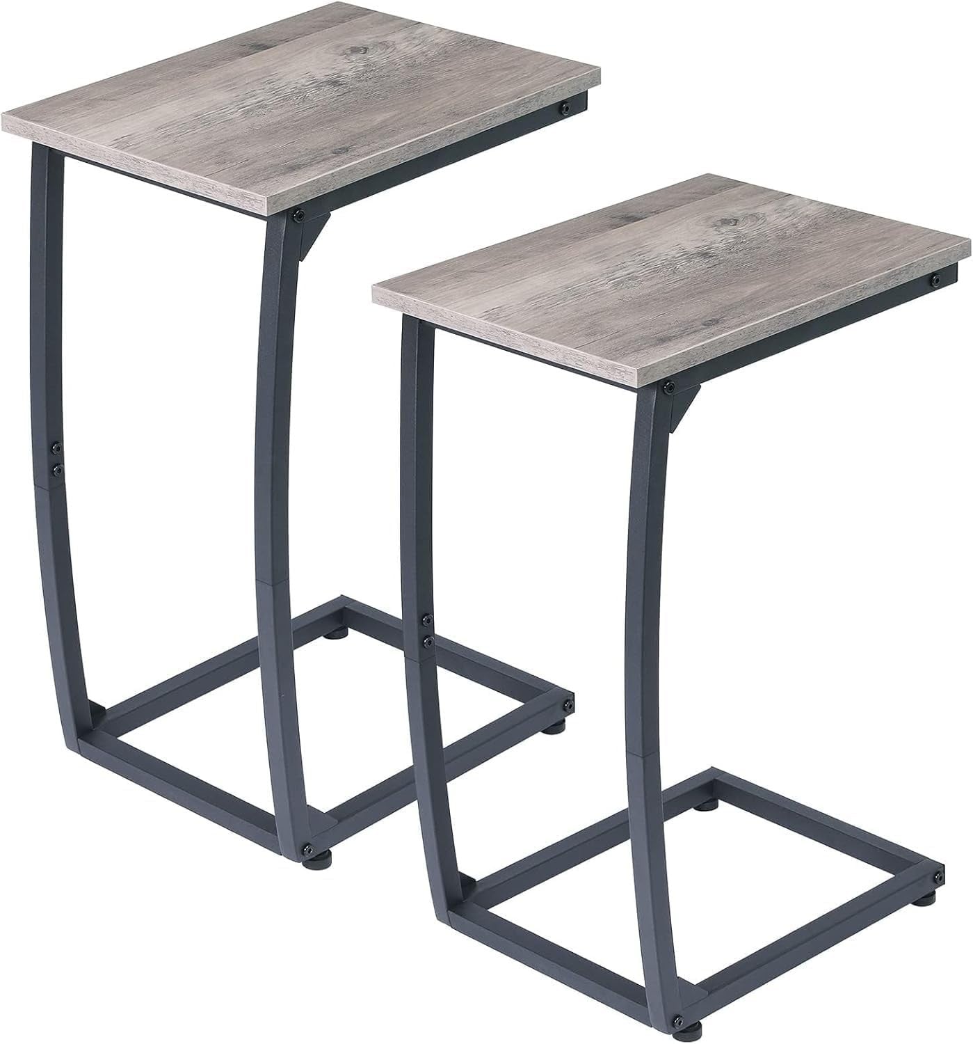 C Shaped Side Table Set of 2 Sofa TV Tray Tables Narrow Couch Snack Desk