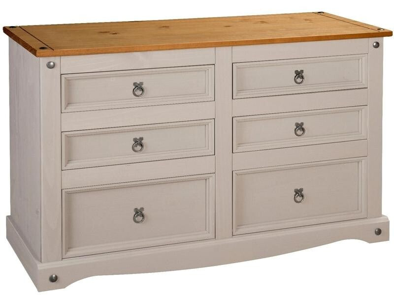 Grey 6 Drawer Chest Solid Pine Rustic Sideboard Bedroom Storage Unit 132cm