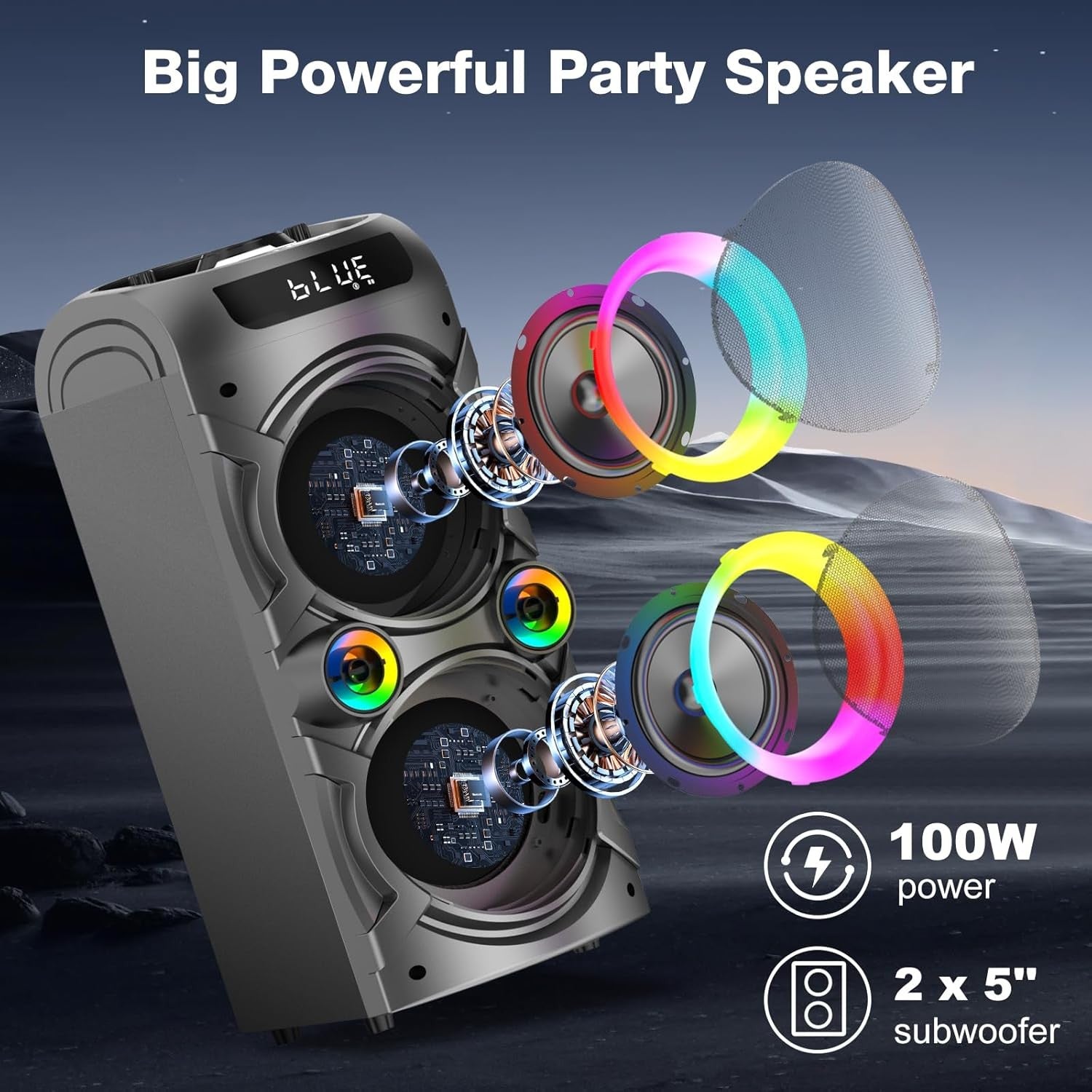 Karaoke Machine with 2 Wireless Bluetooth Speaker LED