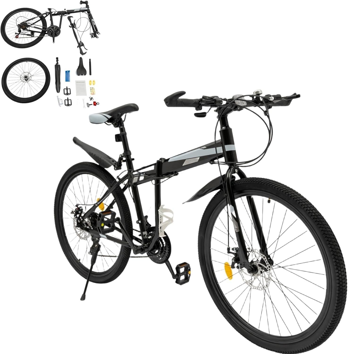 26" Folding Mountain Bike 21-Speed Adjustable Seat Dual Disc Brakes Adult MTB