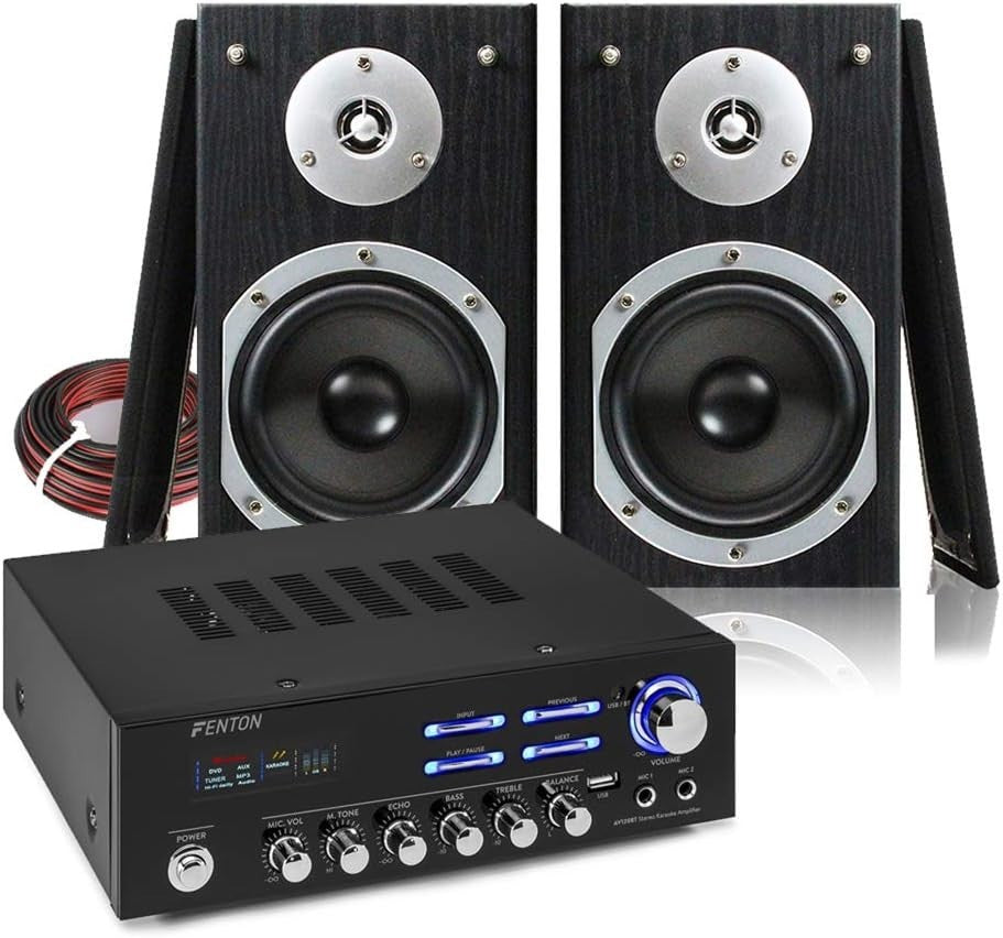 HiFi Bluetooth Bookshelf Stereo System 5" Passive Speakers Amplifier 120W Black