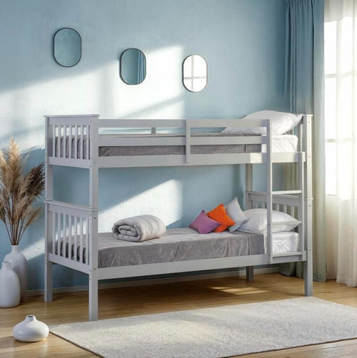 Kids Bunk Bed Grey 3FT Wooden Frame Sturdy Compact Sleeper for 2 Beds Room